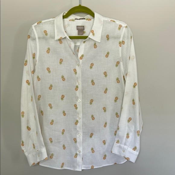 Chico's Tops - Chico’s Linen Pineapple 🍍 Print No Iron Button Down Shirt